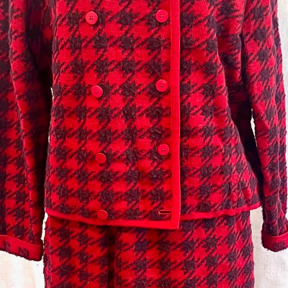 Vintage Rodier Paris Suit Skirt Houndtooth Red and Black